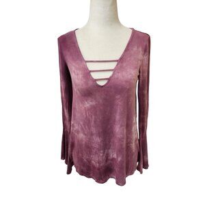 American Eagle Mauve Pink Tie Dye Long Sleeve Soft Sexy Top Small Flare Sleeves